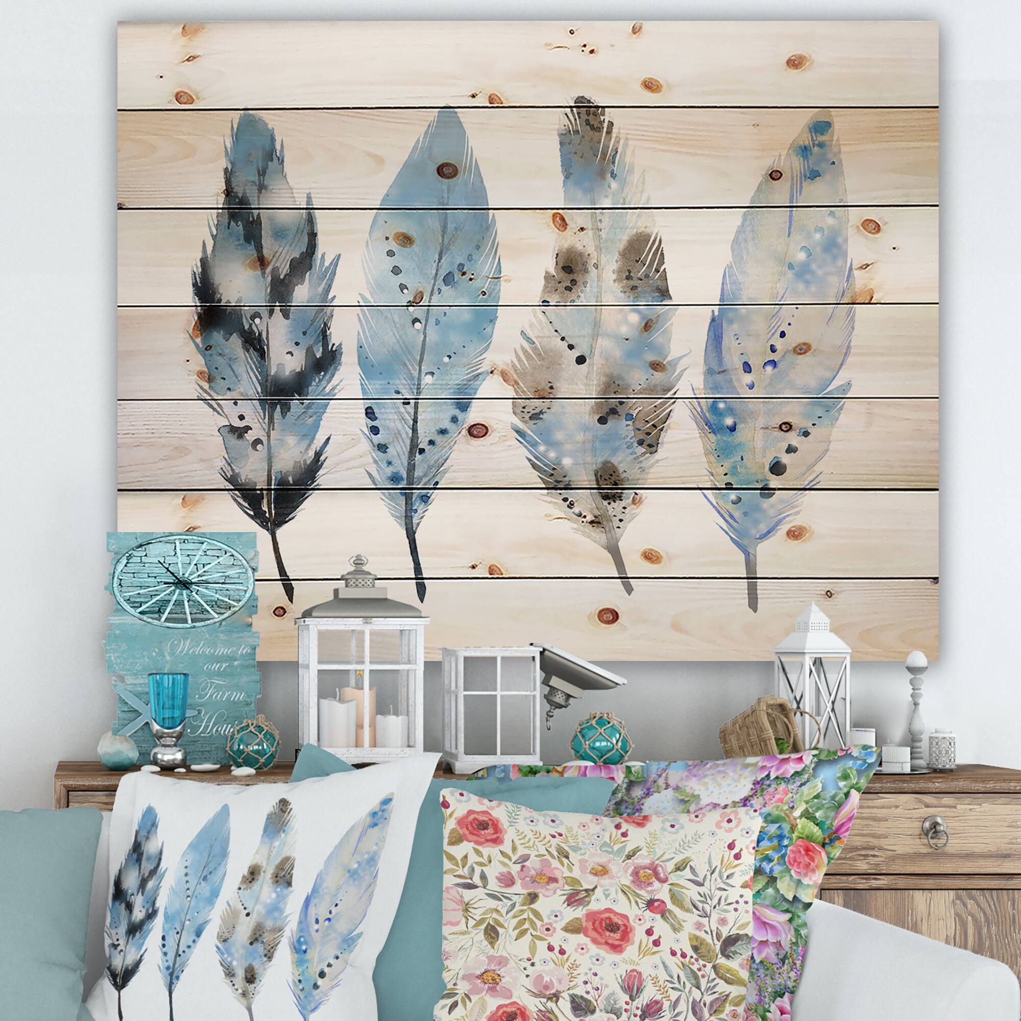 Designart - Blue Boho Feathers I